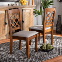 Baxton Studio RH330C-Grey/Walnut-DC-2PK Verner Modern and Contemporary Grey Fabric Upholstered Walnut Finished Wood 2-Piece Dining Chair Set